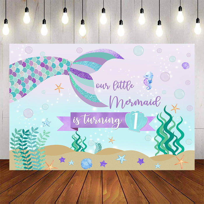 Mocsicka Our Little Mermaid is Turning One Birthday Backdrop-Mocsicka Party