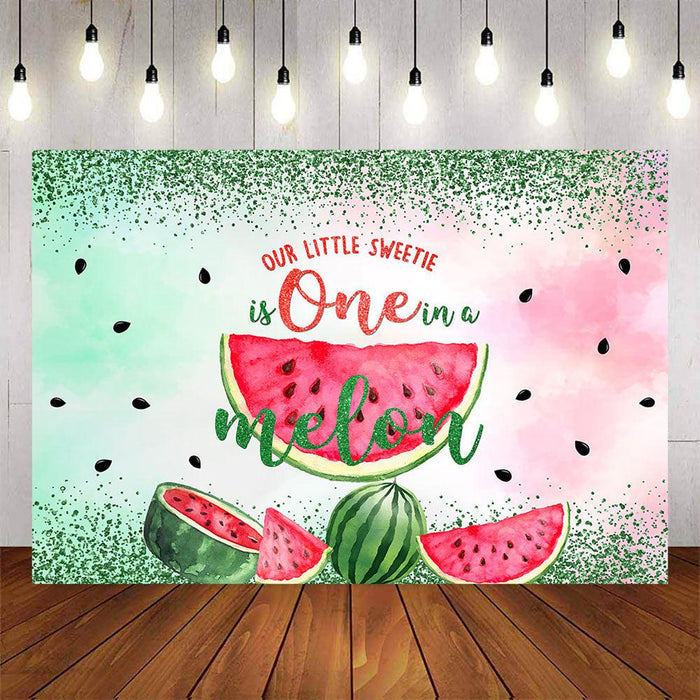 Mocsicka Our Little Sweetie is One in a Melon Happy Birthday Backdrop-Mocsicka Party