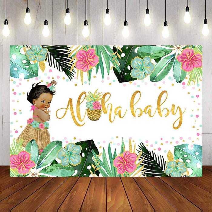 Mocsicka Plam Leaves and Flowers Aloha Baby Shower Backdrop-Mocsicka Party