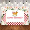 Mocsicka Red Plaid Spring Floral Happy Birthday Backdrop-Mocsicka Party