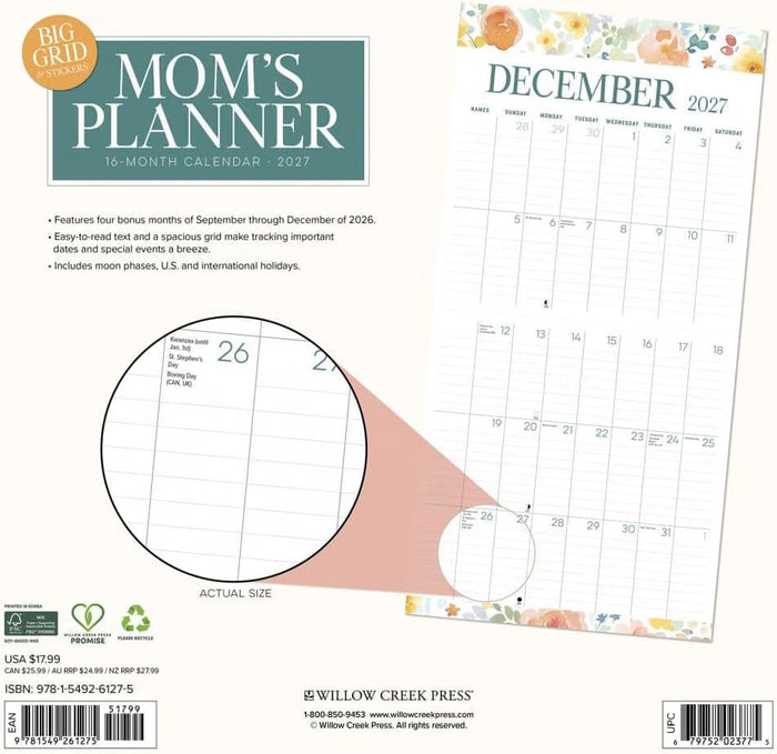Mom's Planner - 2027 Wall Calendar | Willow Creek Press