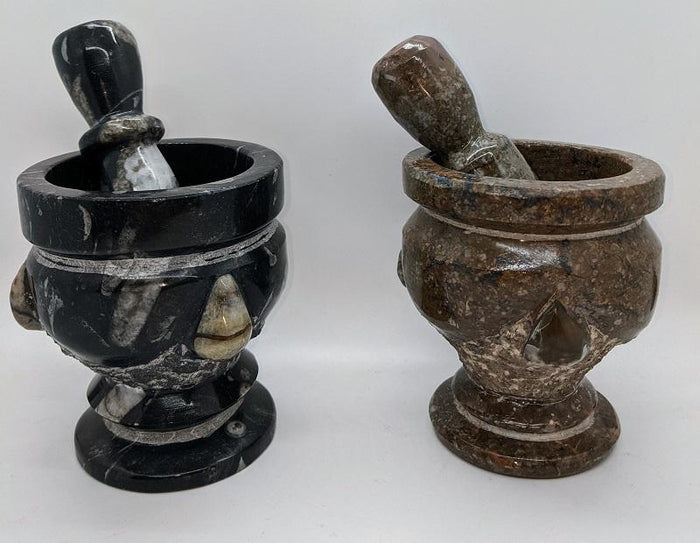 Mortar & Pestle, Orthoceras Fossil 3.5 x 4.25in.
