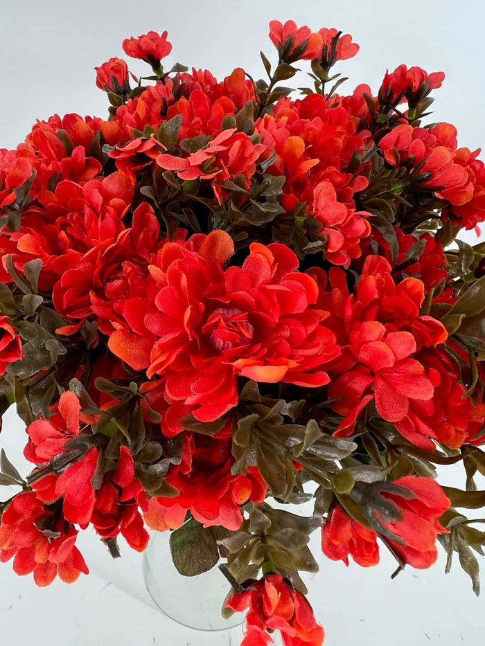 GSC Mum Bush Red/Orange 15.5" - Artificial Flowering Plants Hanging Basket & Porch Pots
