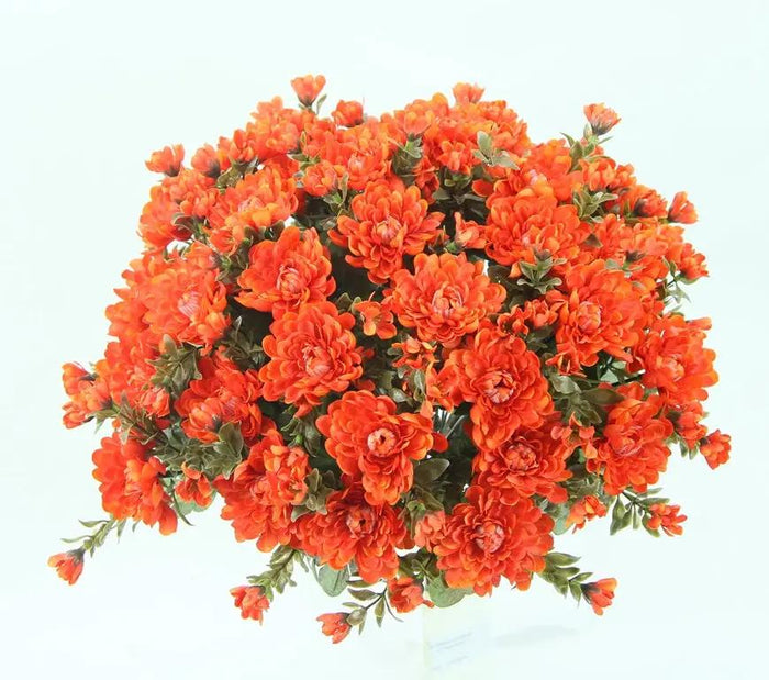 Mum Bush red/orange silk artificial flowering plant by GSC, 15.5 inches tall