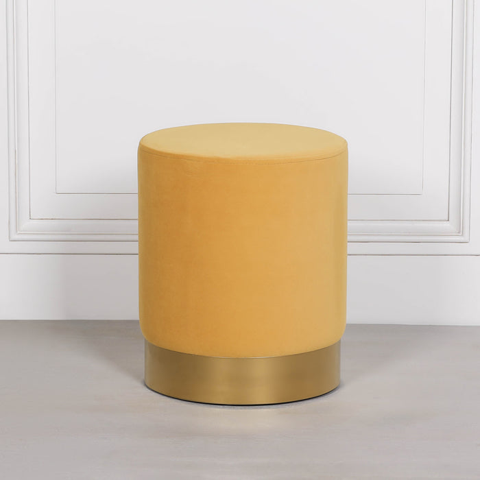 Mustard Yellow Round Stool with Gold Base - Modern Home Interiors