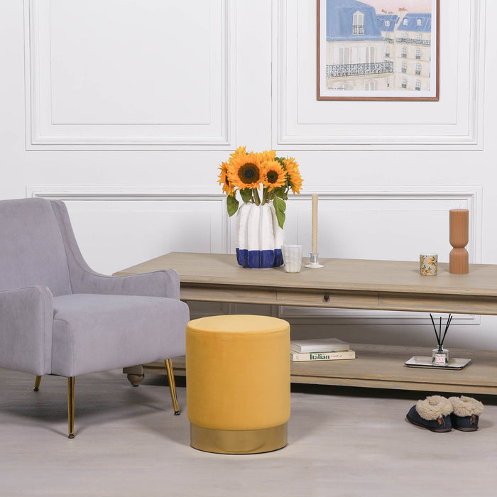 Mustard Yellow Round Stool with Gold Base - Modern Home Interiors
