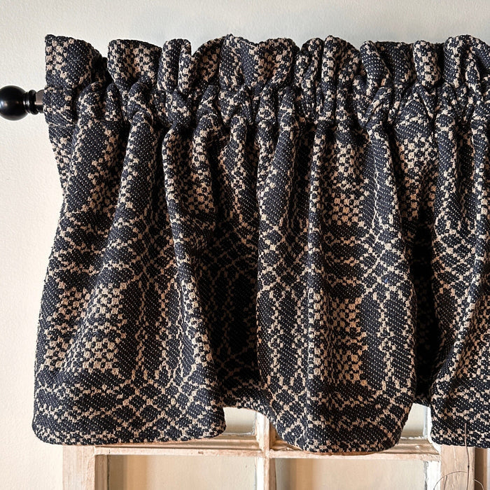 Nantucket Black and Tan Woven Lined Valance 72" - Primitive Star Quilt Shop