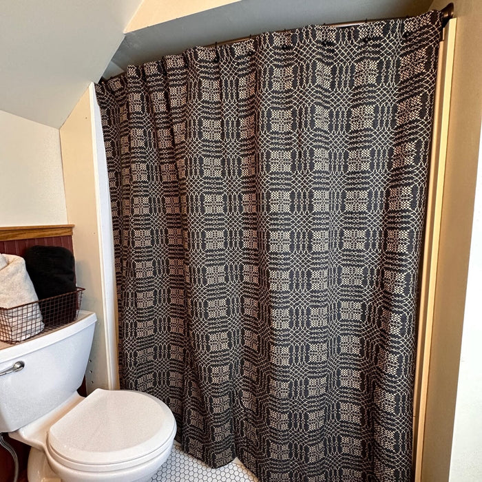 Nantucket Black and Tan Woven Shower Curtain - Primitive Star Quilt Shop