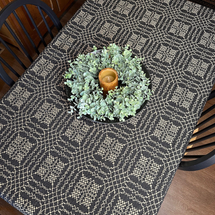 Nantucket Black and Tan Woven Table Cloth 52" - Primitive Star Quilt Shop