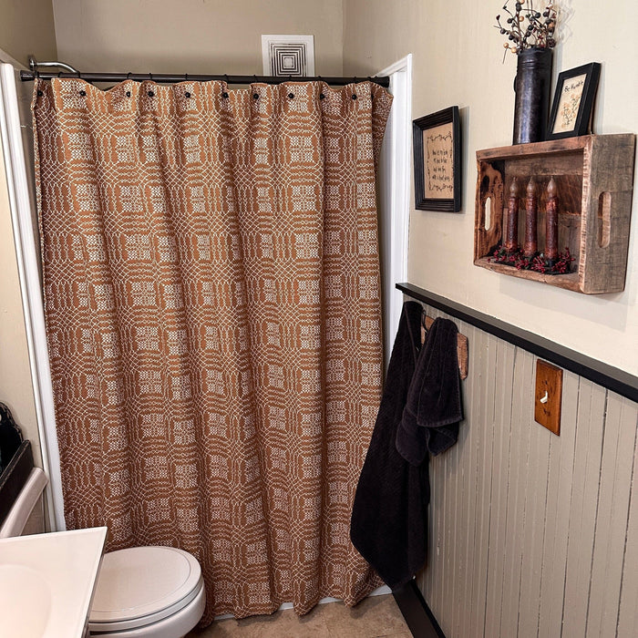 Nantucket Mustard and Creme Woven Shower Curtain - Primitive Star Quilt Shop