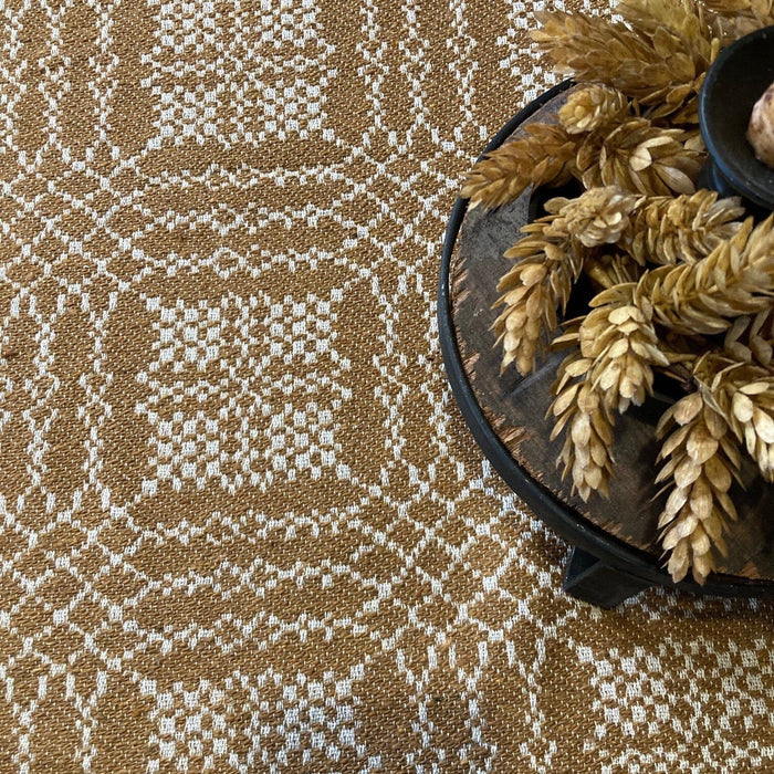 Nantucket Mustard and Creme Woven Table Cloth 52" - Primitive Star Quilt Shop