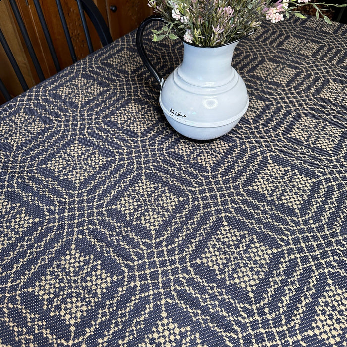 Nantucket Navy and Tan Woven Table Cloth 52" - Primitive Star Quilt Shop