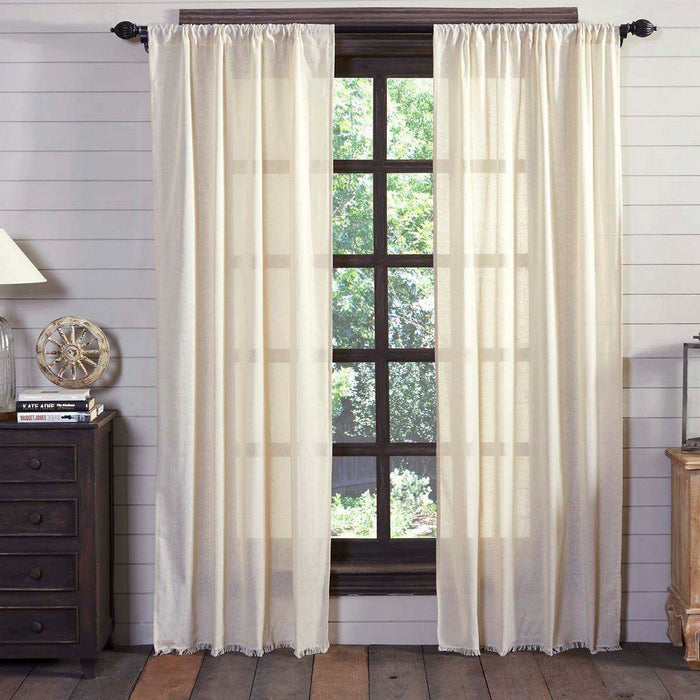 Natural Fringed Tobacco Cloth Panel Curtains 84" - Primitive Star Quilt Shop