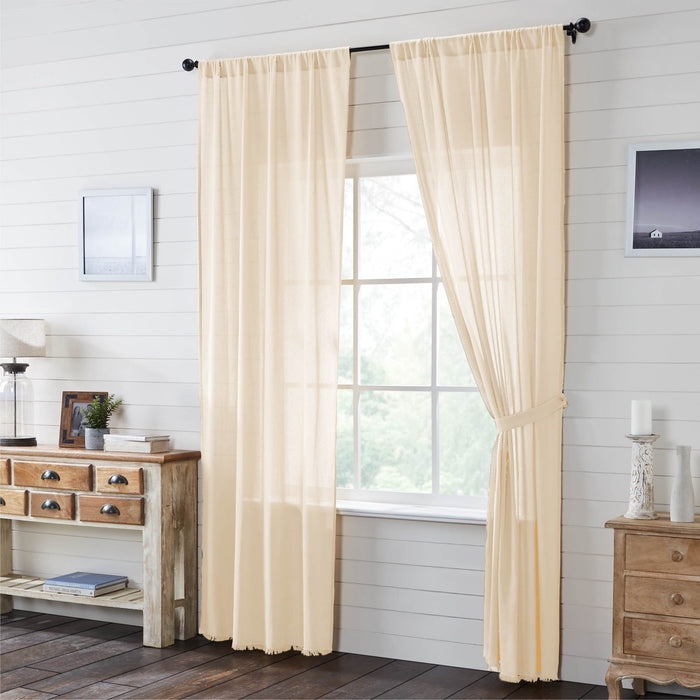 Natural Fringed Tobacco Cloth Panel Curtains 96" - Primitive Star Quilt Shop