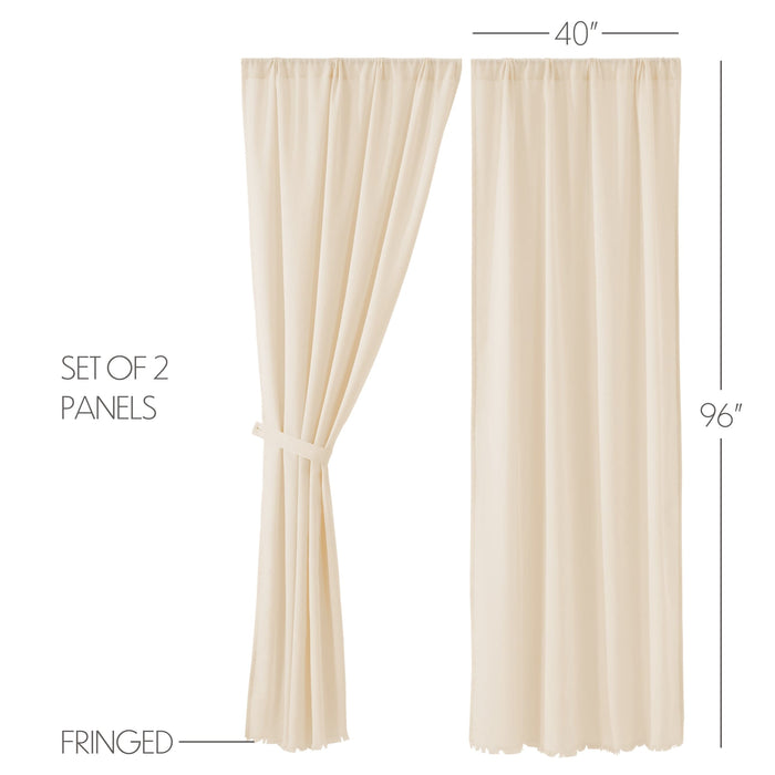 Natural Fringed Tobacco Cloth Panel Curtains 96" - Primitive Star Quilt Shop