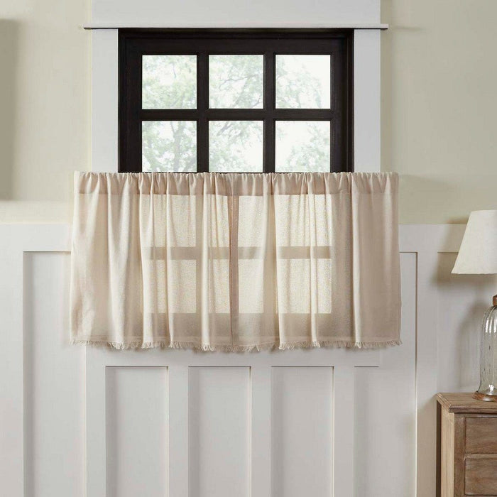 Natural Fringed Tobacco Cloth Tier Curtains 24" - Primitive Star Quilt Shop