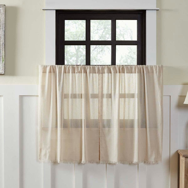 Natural Fringed Tobacco Cloth Tier Curtains 36" - Primitive Star Quilt Shop