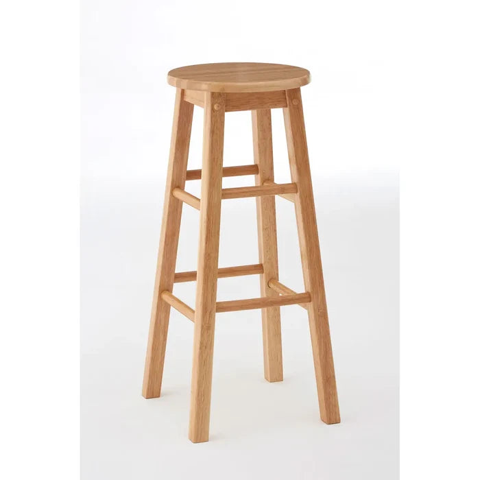 Natural Hevea Wood Rubberwood Tall Bar Stool - Modern Home Interiors