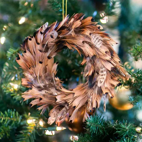Natural Ringneck Pheasant Feather Wreath 7-8"D