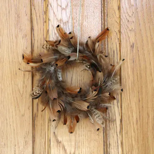 Natural Ringneck Pheasant Feather Wreath 7-8"D