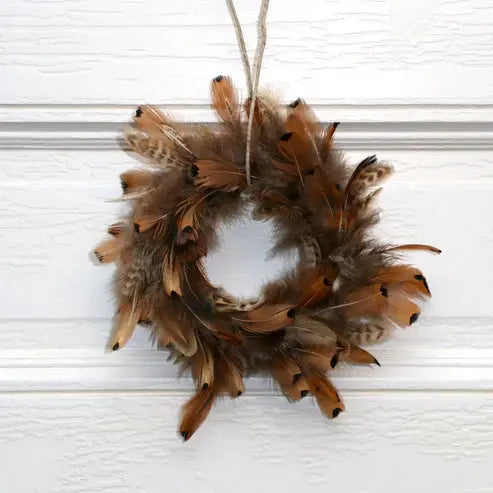 Natural Ringneck Pheasant Feather Wreath 7-8"D