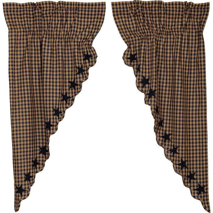 Navy Star Scalloped Lined Prairie Curtains 63" - Primitive Star Quilt Shop