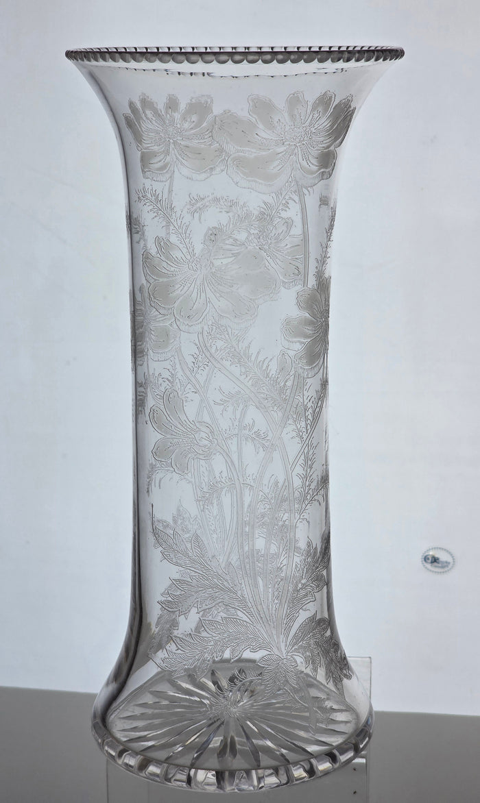 Needle acid etched glass vase antique Dorflinger bob43