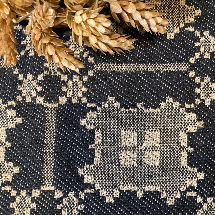 Newbury Black and Tan Woven Small Table Cloth 34" - Primitive Star Quilt Shop