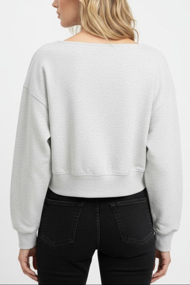 Off-The-Shoulder Cropped Fleece Pullover