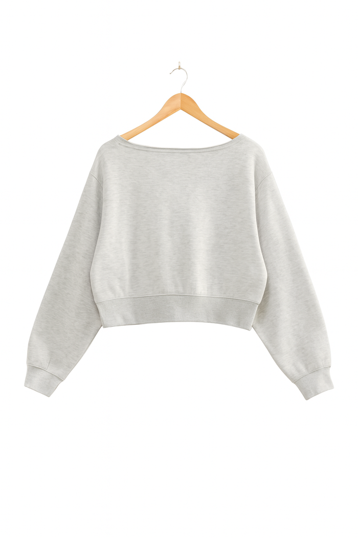 Off-The-Shoulder Cropped Fleece Pullover