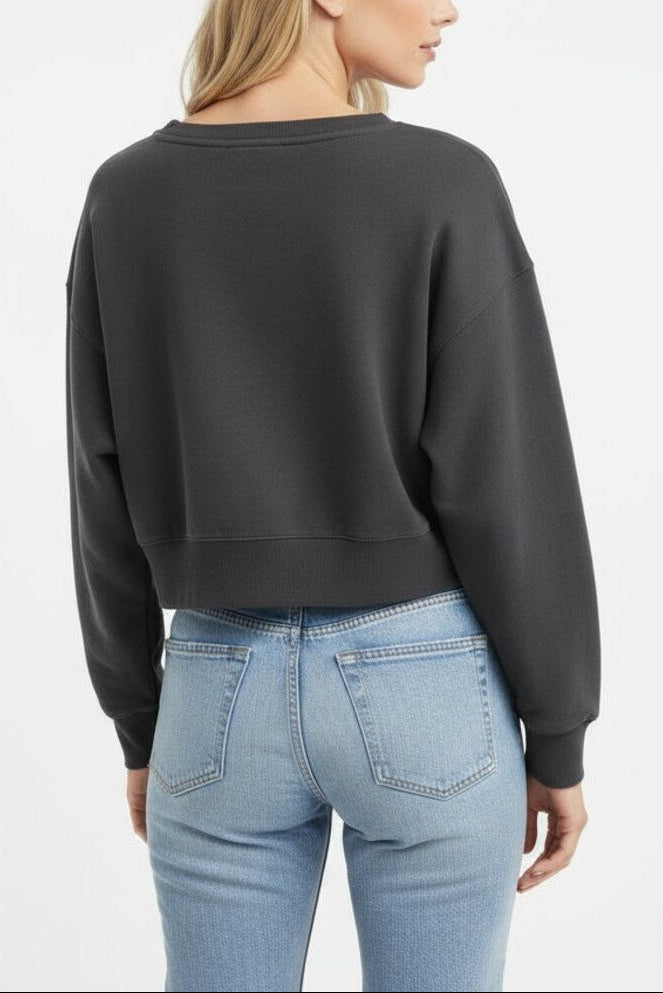 Off-The-Shoulder Cropped Fleece Pullover