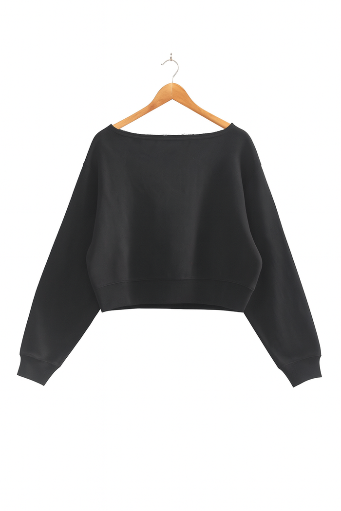 Off-The-Shoulder Cropped Fleece Pullover