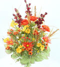 GSC Silk Orange-Plum-Gold Mixed Bush artificial flower arrangement with yellow blooms and green leaves