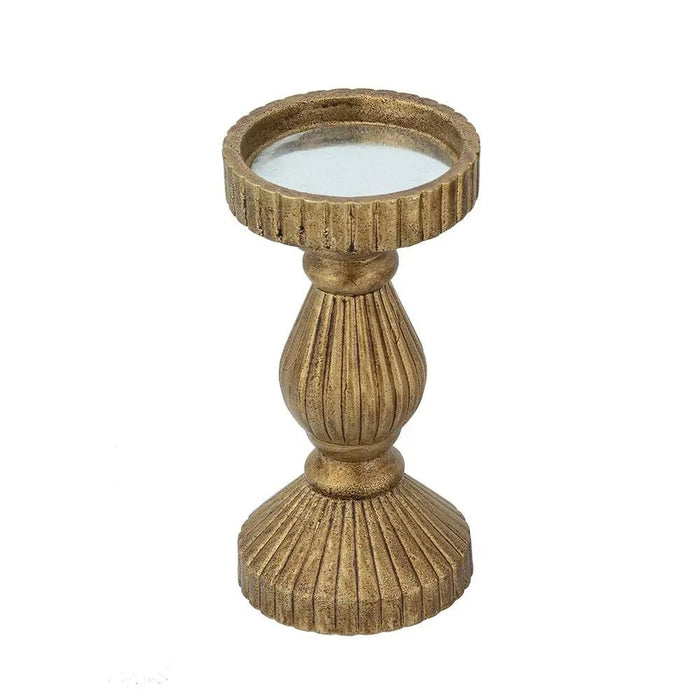 Ornate Wooden Candle Holder with Antique Gold Finish 3.5"D x 8"H