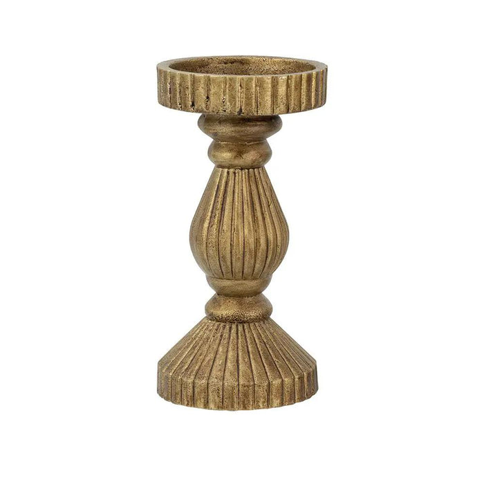 Ornate Wooden Candle Holder with Antique Gold Finish 3.5"D x 8"H