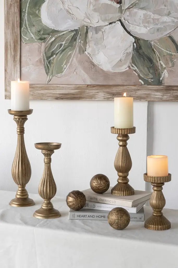 A&B Ornate Wooden Candle Holder with Antique Gold Finish 3.5"D x 8"H - Candle Holders Merchandise