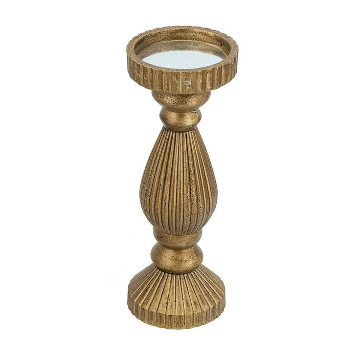 Ornate Wooden Candle Holder with Gold Finish 3.5"D x 11"H