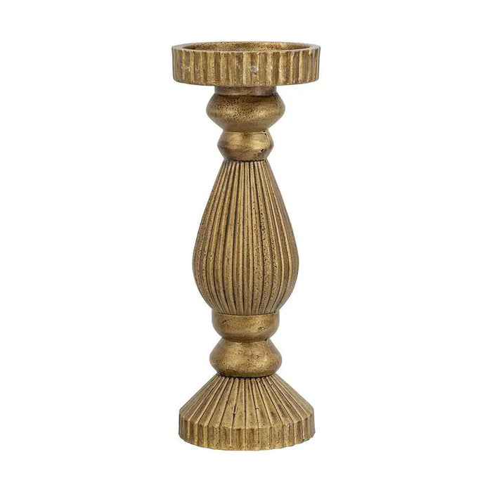Ornate Wooden Candle Holder with Gold Finish 3.5"D x 11"H