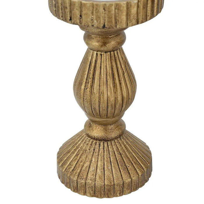 Ornate Wooden Candle Holder with Gold Finish 3.5"D x 11"H