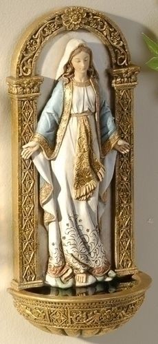 Our Lady of Grace Holy Water Font, 7" tall
