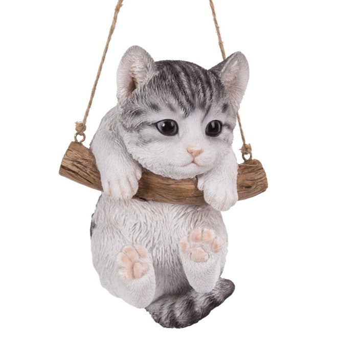 Pacific Giftware - Tree Branch Hanger Grey Tabby Cat Ornament 12645