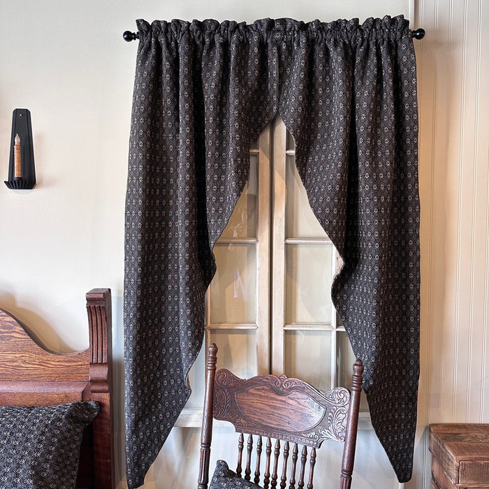 Packsville Rose Black and Tan Woven Lined Long Swag Curtains 63" - Primitive Star Quilt Shop