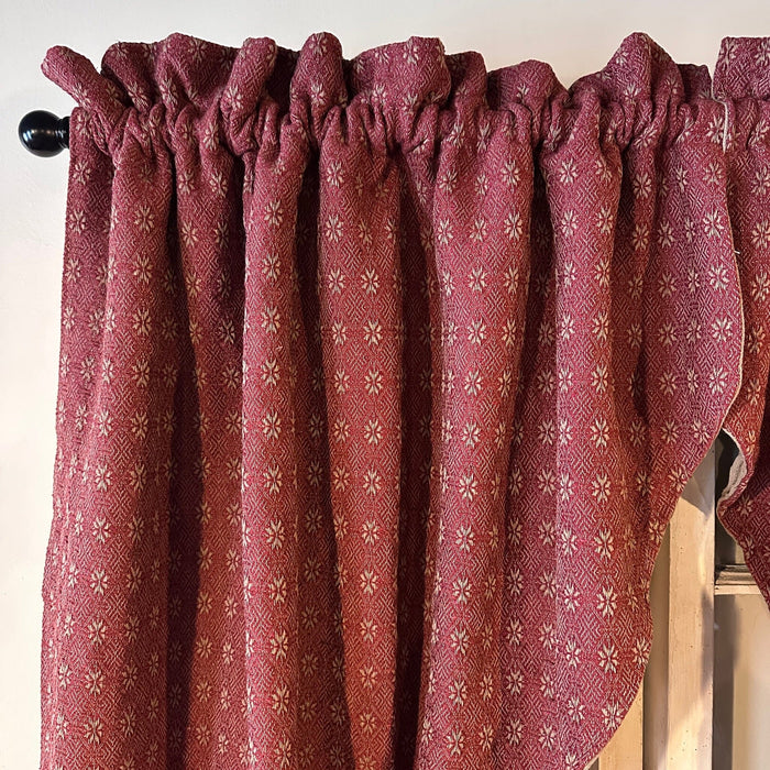 Packsville Rose Colonial Red and Tan Woven Lined Long Swag Curtains 63" - Primitive Star Quilt Shop
