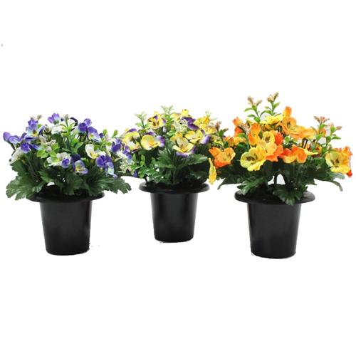 Pansy Artificial Flower Grave Crem Pot