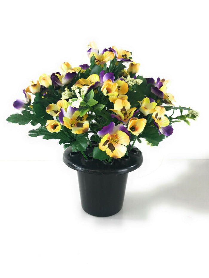 Pansy Artificial Flower Grave Crem Pot
