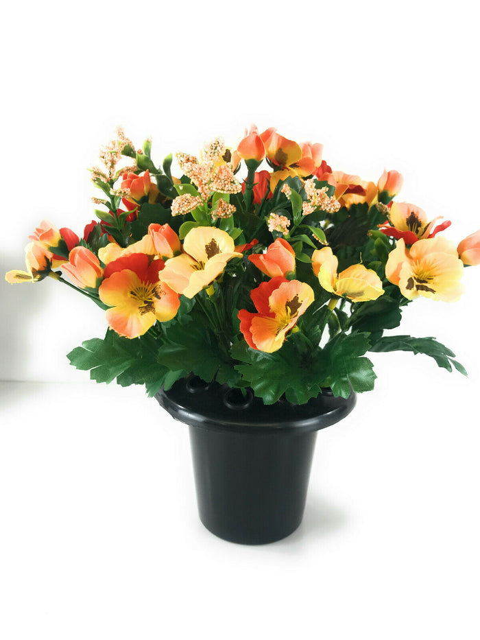 Pansy Artificial Flower Grave Crem Pot