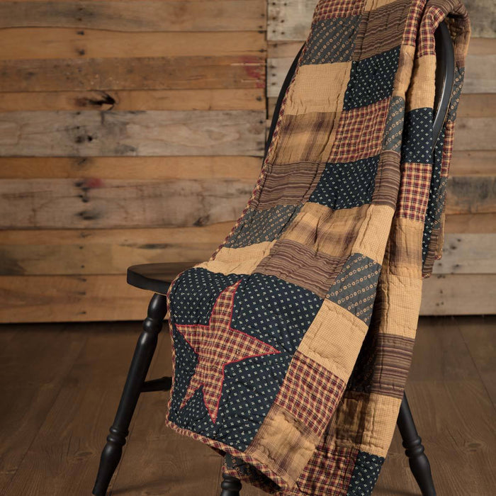 Patriotic Patch Quilted Throw - Primitive Star Quilt Shop
