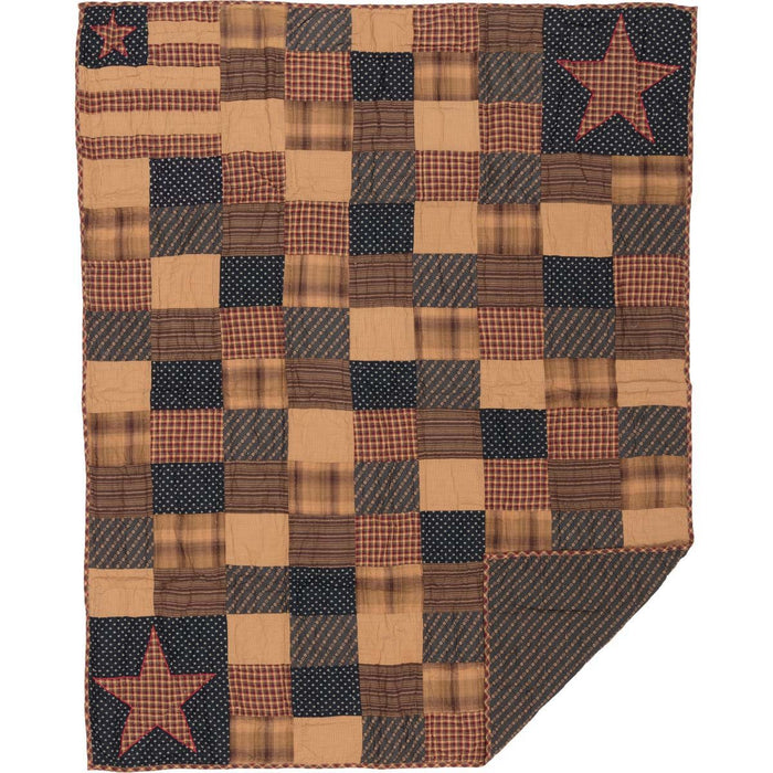 Patriotic Patch Quilted Throw - Primitive Star Quilt Shop