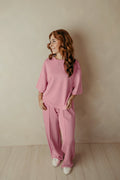 Pink Drawstring Waist Pintuck Wide Leg Pant