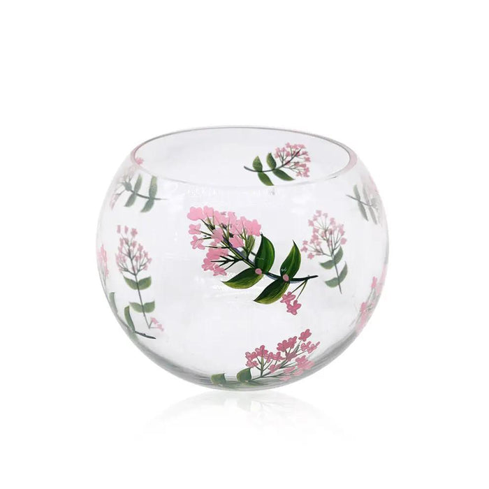 Diamond Star Pink Floral Glass Ball Vase 6"D - Vases Merchandise